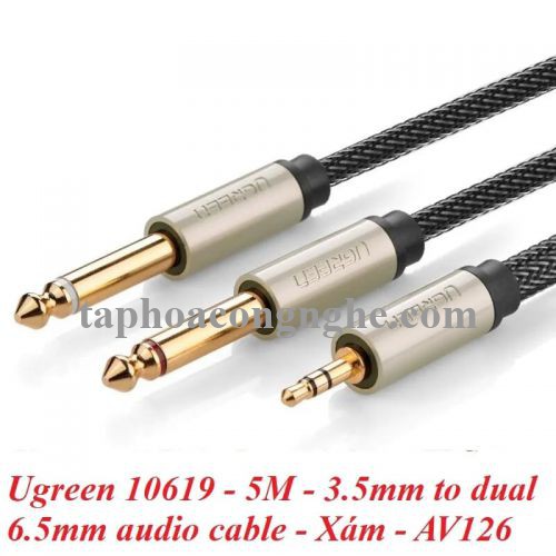 Ugreen 10619 5M màu Đen Cáp âm thanh 2 đầu 6.5mm dương sang 3.5mm dương AV126 30010619